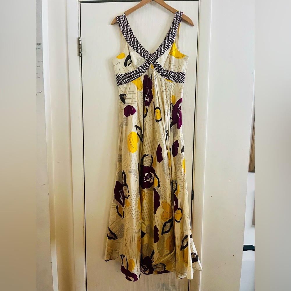 Moulinette Soeurs Anthropologie Cream Maxi Dress with Yellow Purple Floral Print - Picture 1 of 12